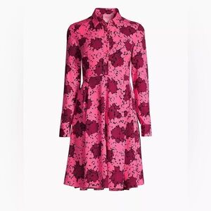 Kate Spade bubble dot smocked long sleeve shirt dress in rhubarbjam